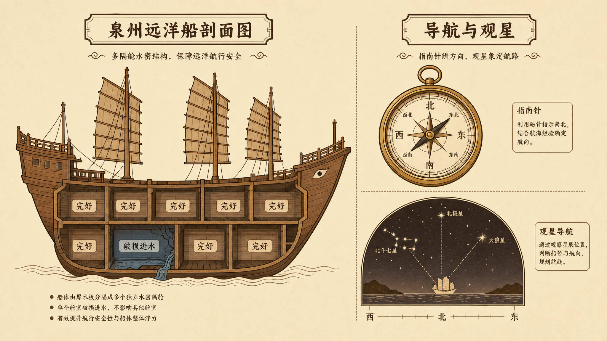 泉州宋代海船水密隔舱和牵星术航海导航系统