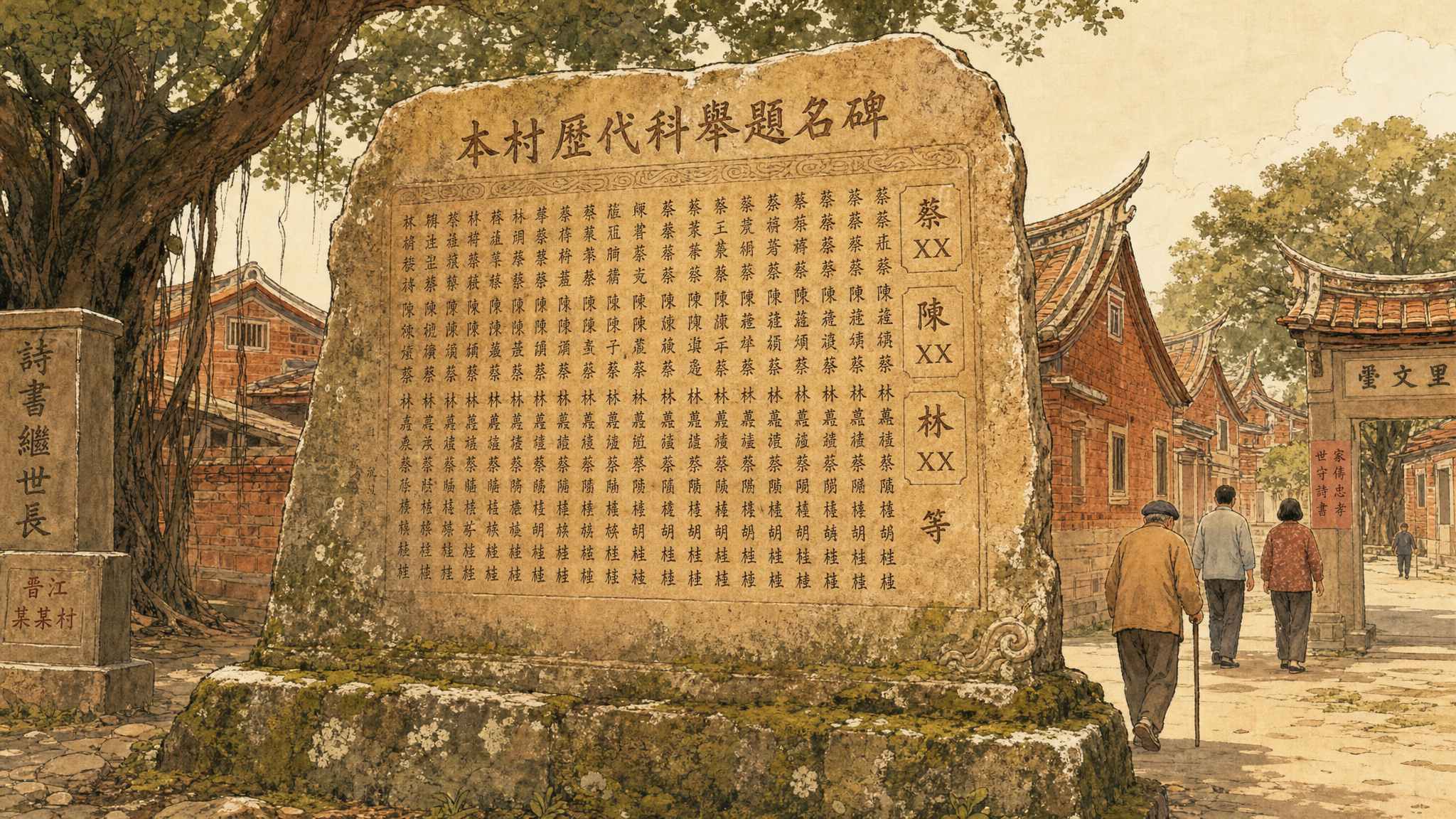 泉州晋江单姓村口科舉功名石碑场景