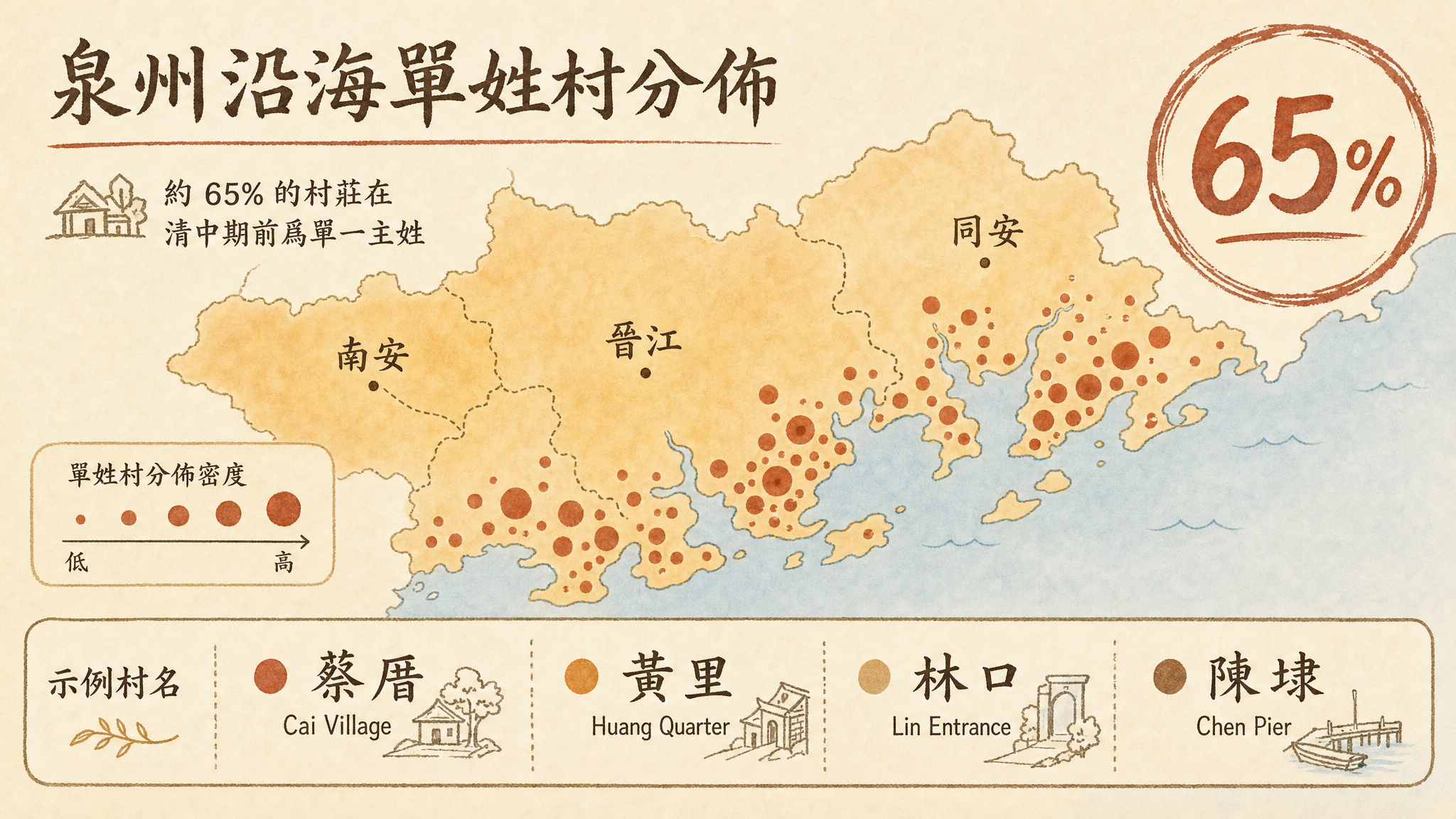 泉州清代沿海平原单姓村空间分布示意图