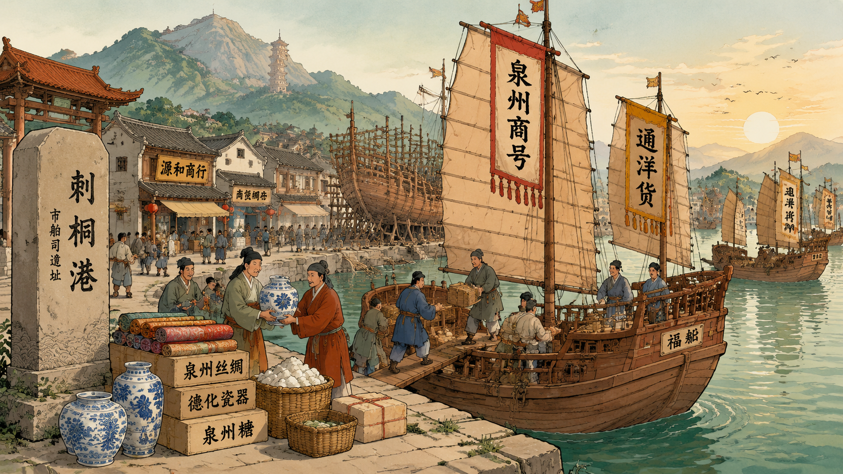 隆庆至万历年间泉州后渚港清晨泉州商人装船去月港