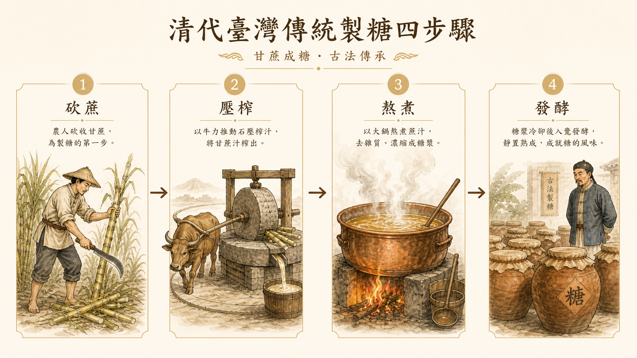 清代台湾甘蔗种植到榨糖的完整产业链流程图